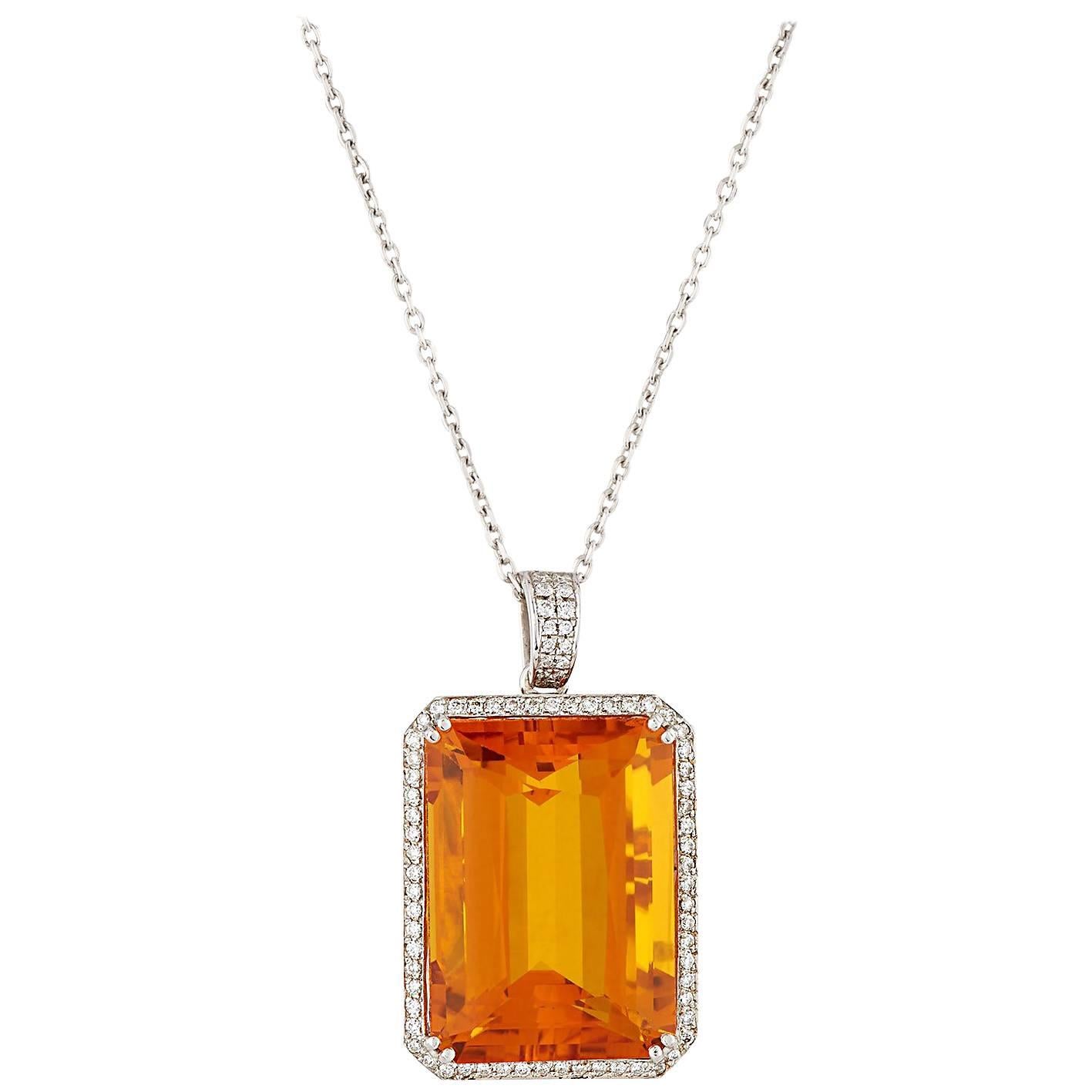 18 Karat 70.00 Carat Emerald Cut Citrine Pendant