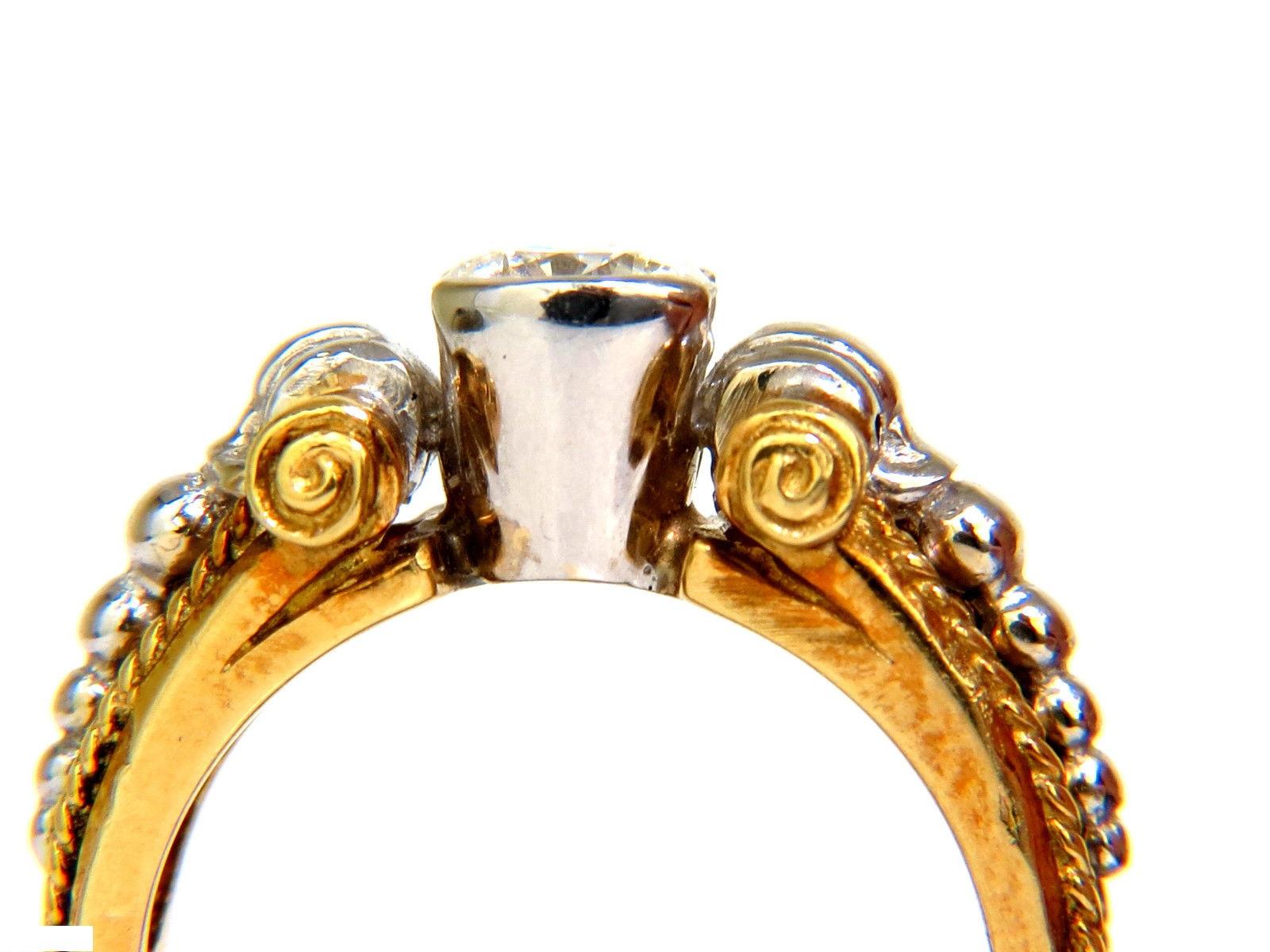 Louis XV Deco at its best

Gorgeous intricate detail

.73ct. round diamond

Full cut, brilliant round

5.7mm diameter

H-color

Vs-2 clarity

9.4 grams

18kt. white and yellow gold.

depth of ring: 6.85mm 

Width: 8.3mm

gorgeous detail and beaded