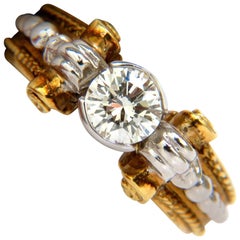18 Karat .73 Carat Round Brilliant Diamond Ring and Venetian Prime Deco H/VS*