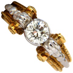 18 Karat .73 Carat Round Brilliant Diamond Ring and Venetian Prime Deco H/VS