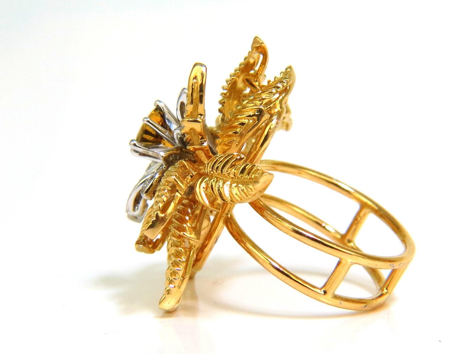 Women's or Men's 18 Karat .77 Carat Natural Gem Yellow-Orange Sapphire Diamond Ring 3D Fern