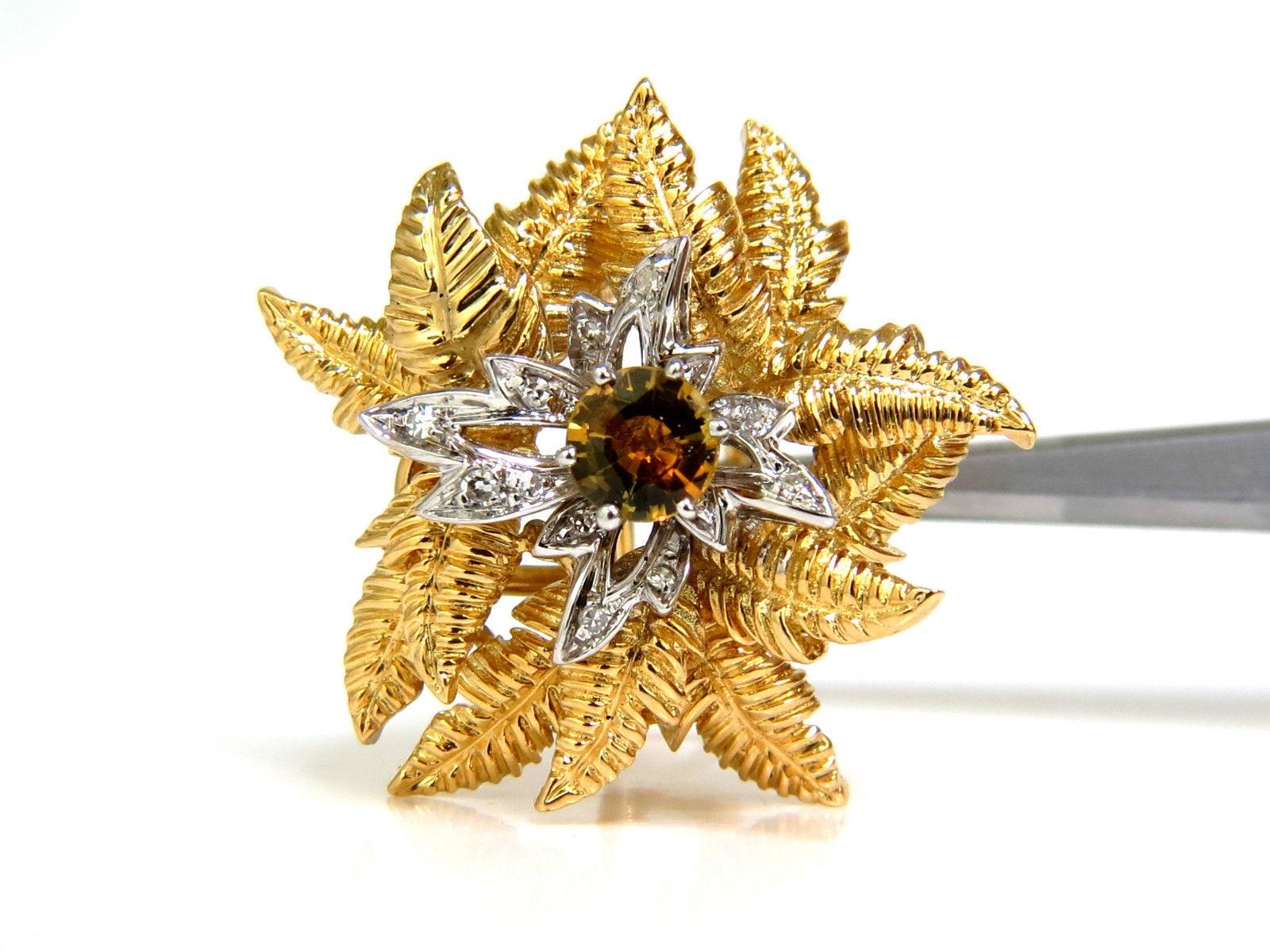18 Karat .77 Carat Natural Gem Yellow-Orange Sapphire Diamond Ring 3D Fern 1