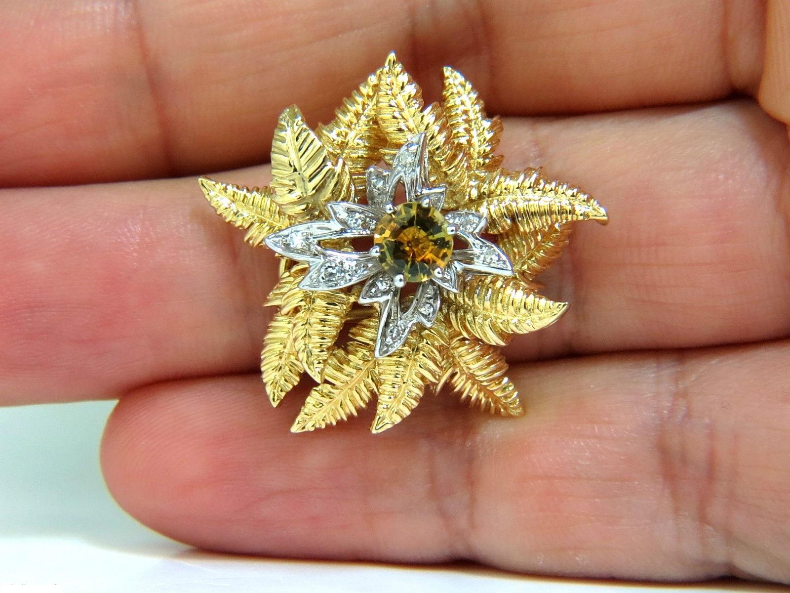 18 Karat .77 Carat Natural Gem Yellow-Orange Sapphire Diamond Ring 3D Fern 2