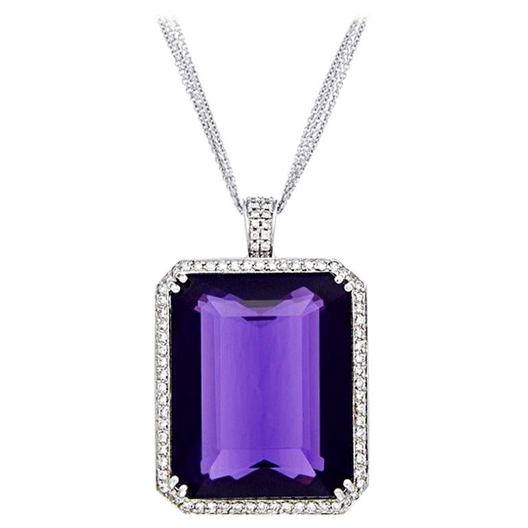 18 Karat 83.00 Carat Emerald Cut Purple Amethyst Pendant