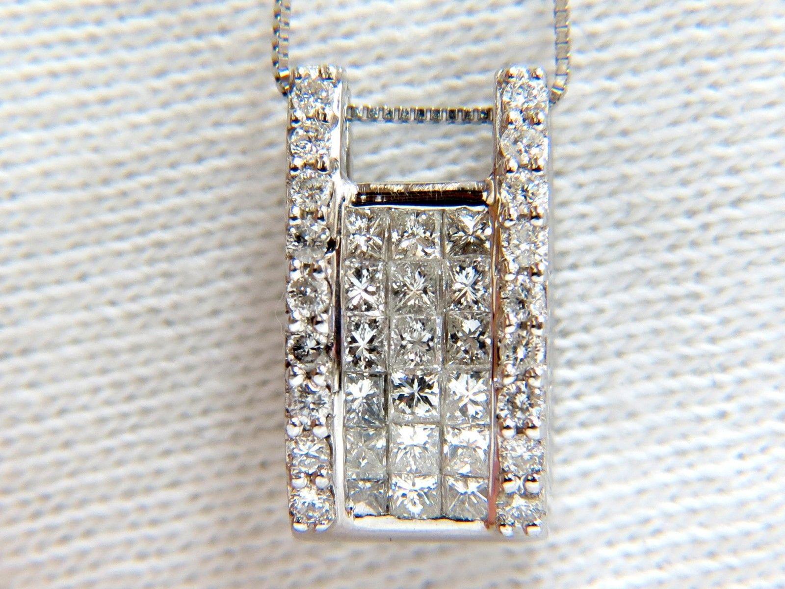 18 Karat .90 Carat Princess and Rounds Diamond Square Cluster Cocktail Pendant In New Condition In New York, NY