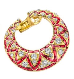 18 Karat Adler Genèva Ruby Cabochons & Diamonds Earrings, Estate Sultan of Oman