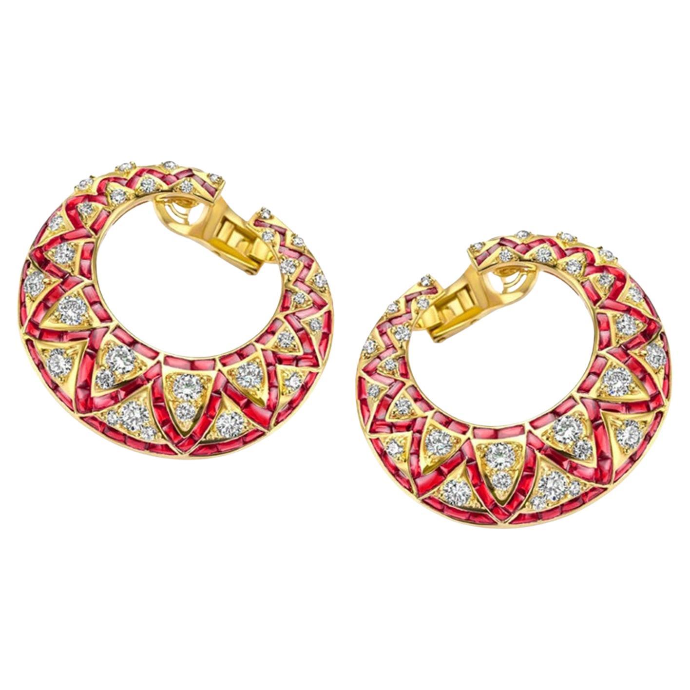 18 Kt. Boucles d'oreilles Adler Genèva Cabochons de rubis et diamants, Estate Sultan of Oman   