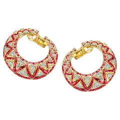 Vintage 18 Karat Adler Genèva Ruby Cabochons & Diamonds Earrings, Estate Sultan of Oman