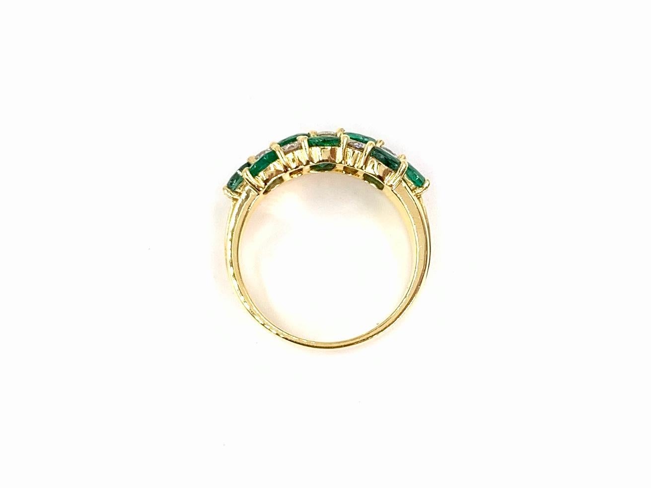 18 Karat Alternating Emerald and Diamond Wide Ring For Sale 2