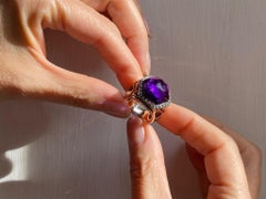 Deco Style 18 Karat Rose Gold Amethyst 0.40 Karat White Diamonds Design Ring