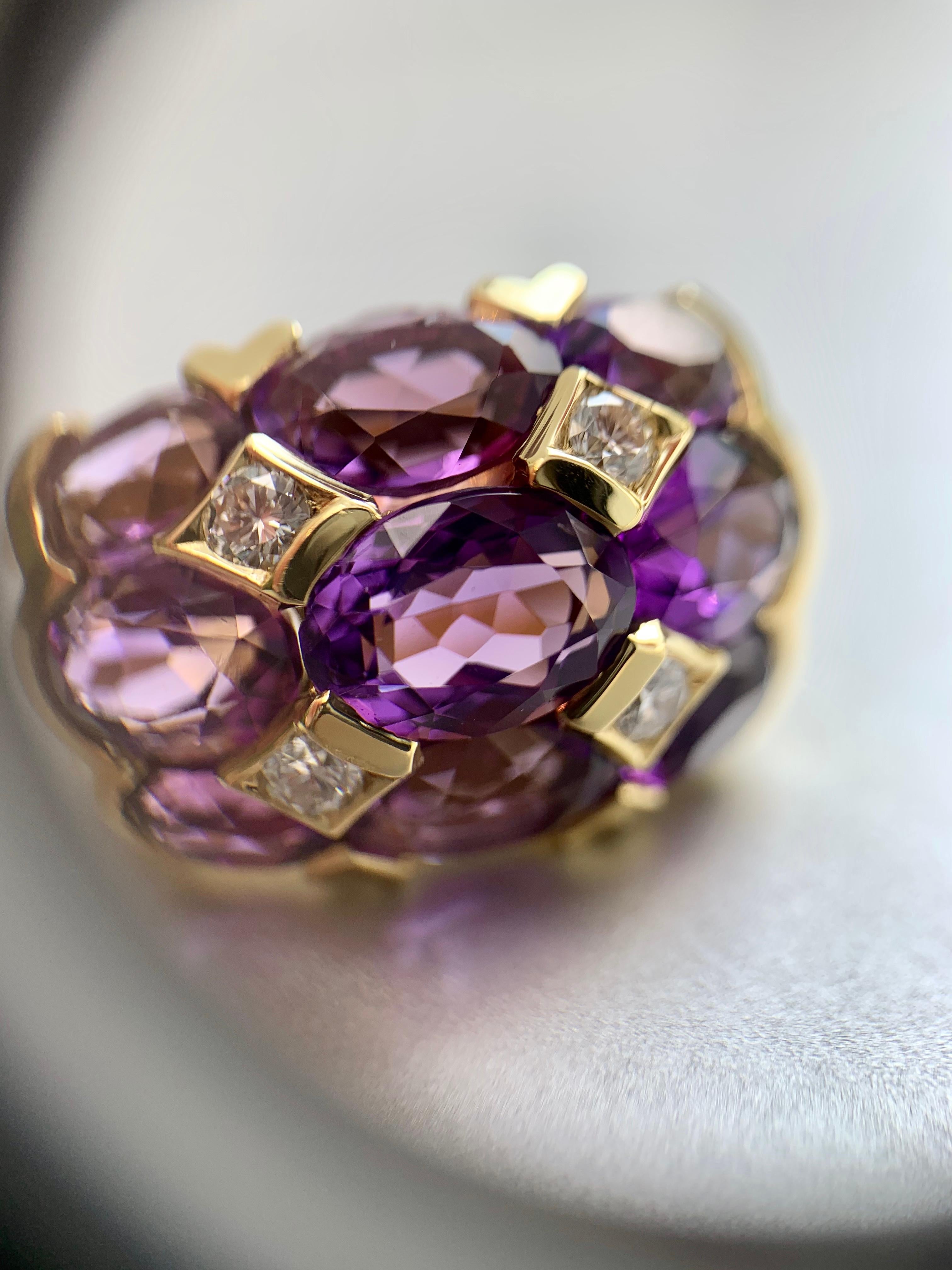 18 Karat Amethyst and Diamond Dome Ring For Sale 5