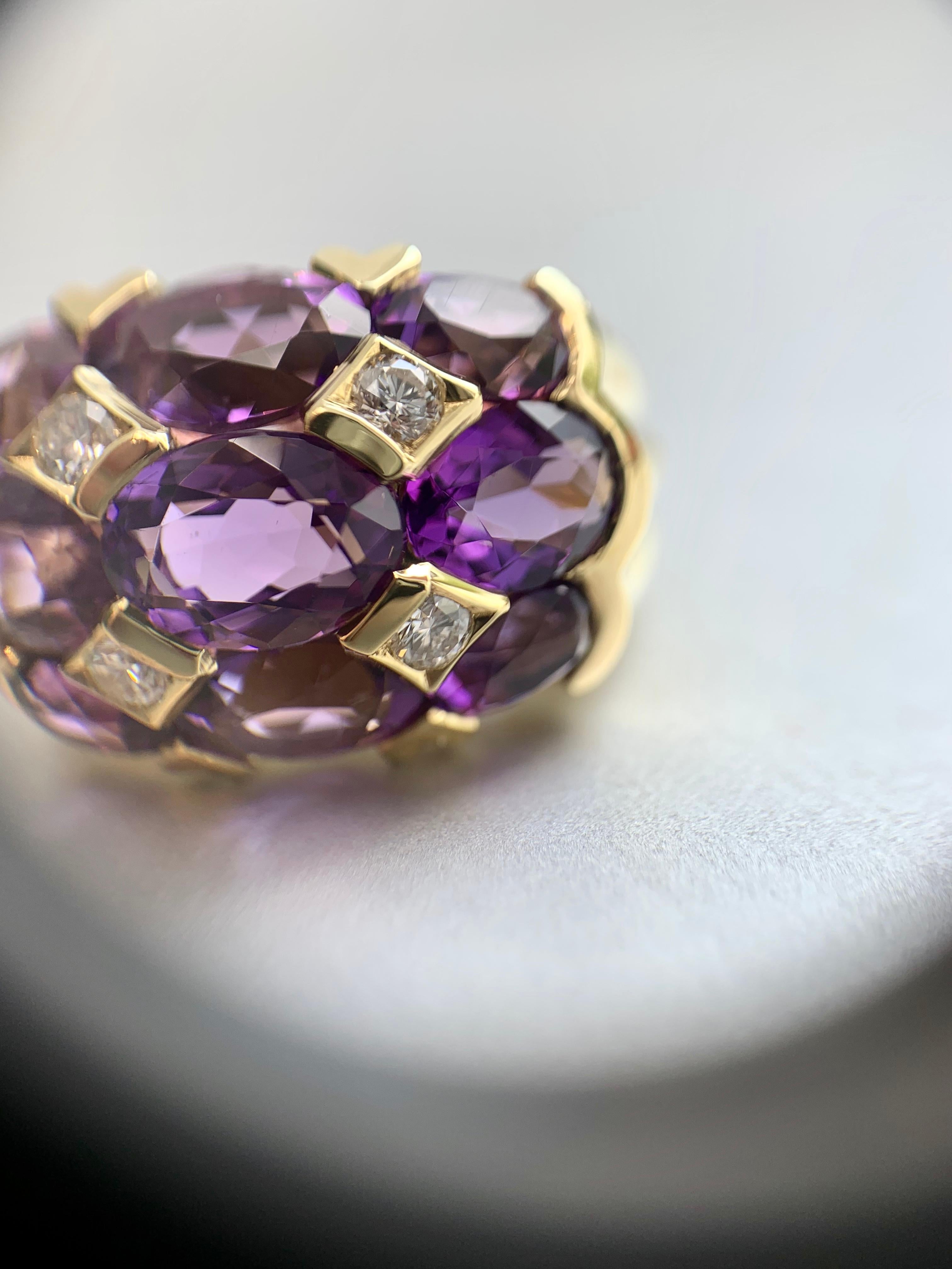 18 Karat Amethyst and Diamond Dome Ring For Sale 6