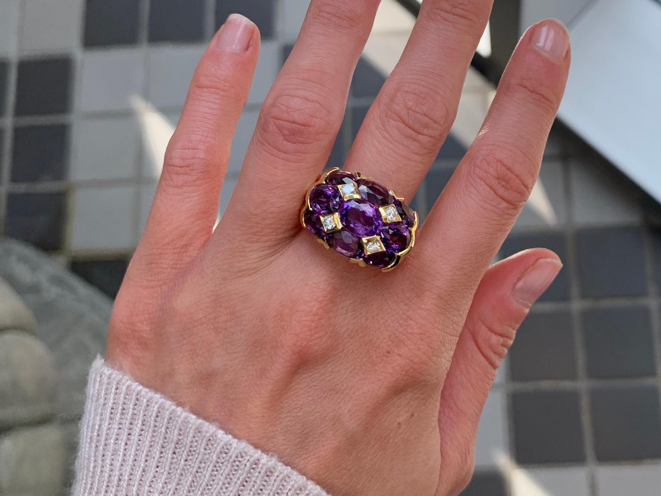 18 Karat Amethyst and Diamond Dome Ring For Sale 7