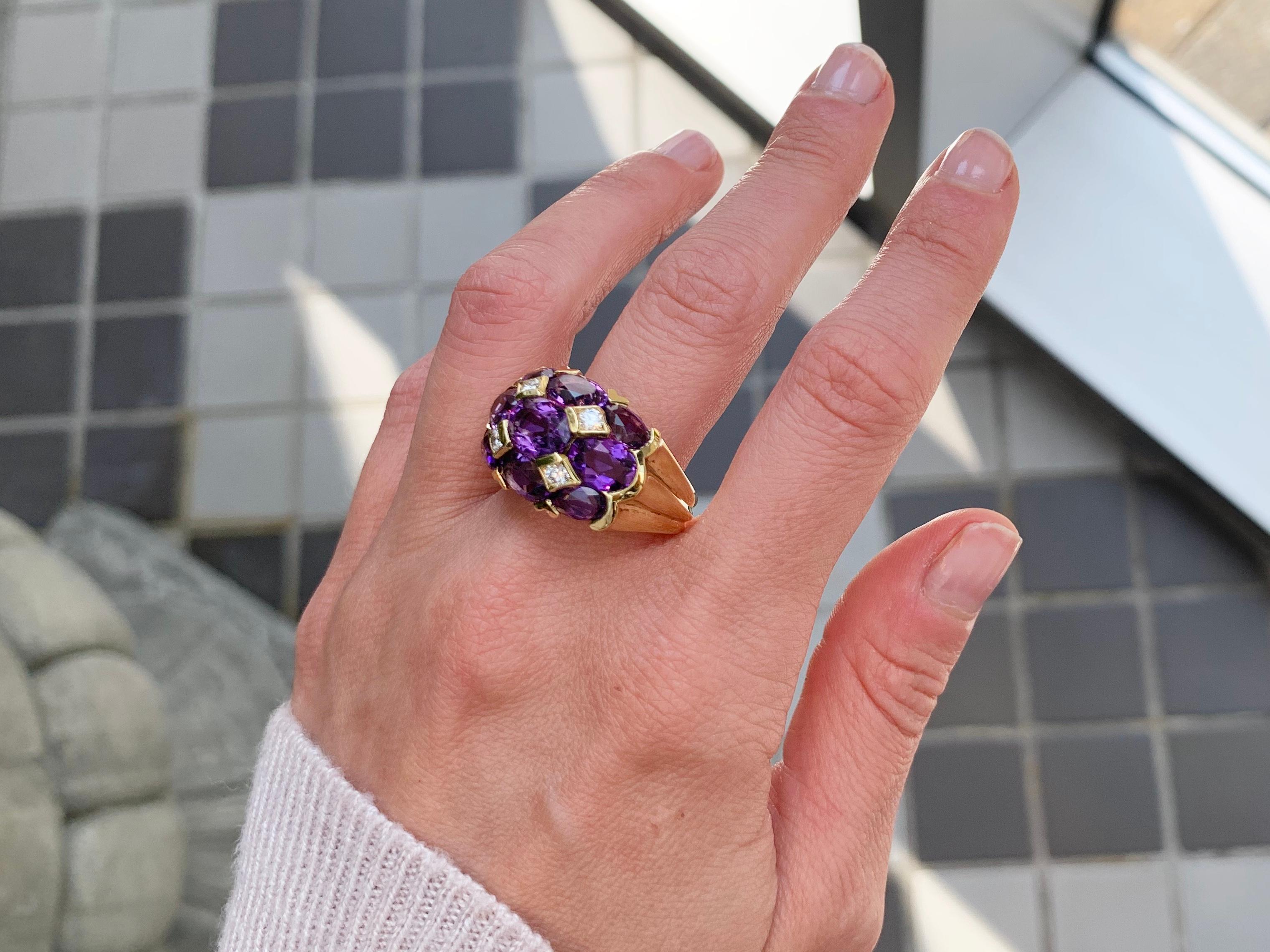 18 Karat Amethyst and Diamond Dome Ring For Sale 8