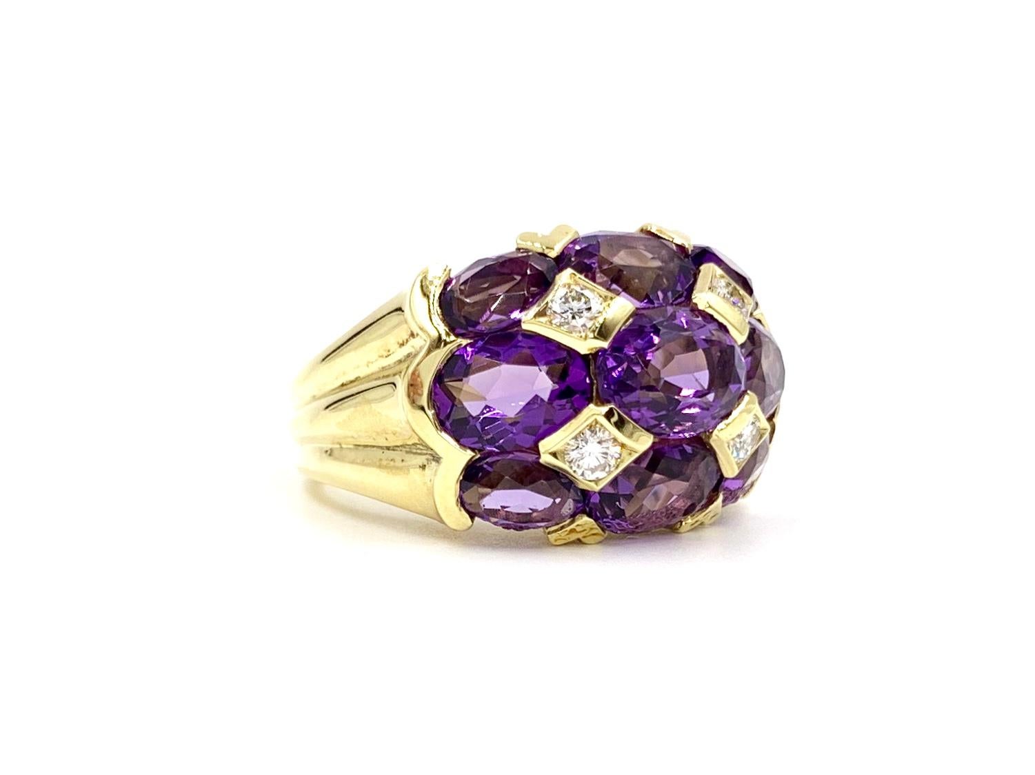 Contemporary 18 Karat Amethyst and Diamond Dome Ring For Sale