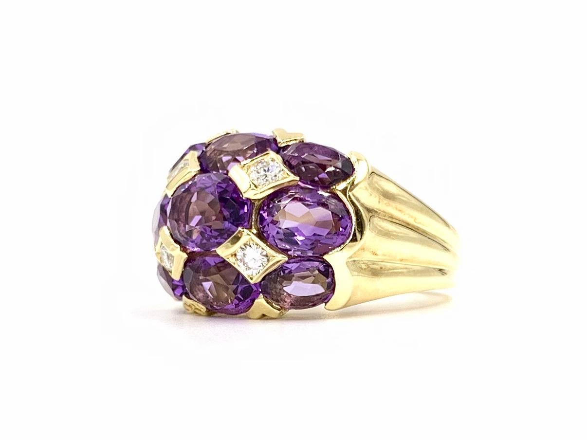 18 Karat Amethyst and Diamond Dome Ring For Sale 1