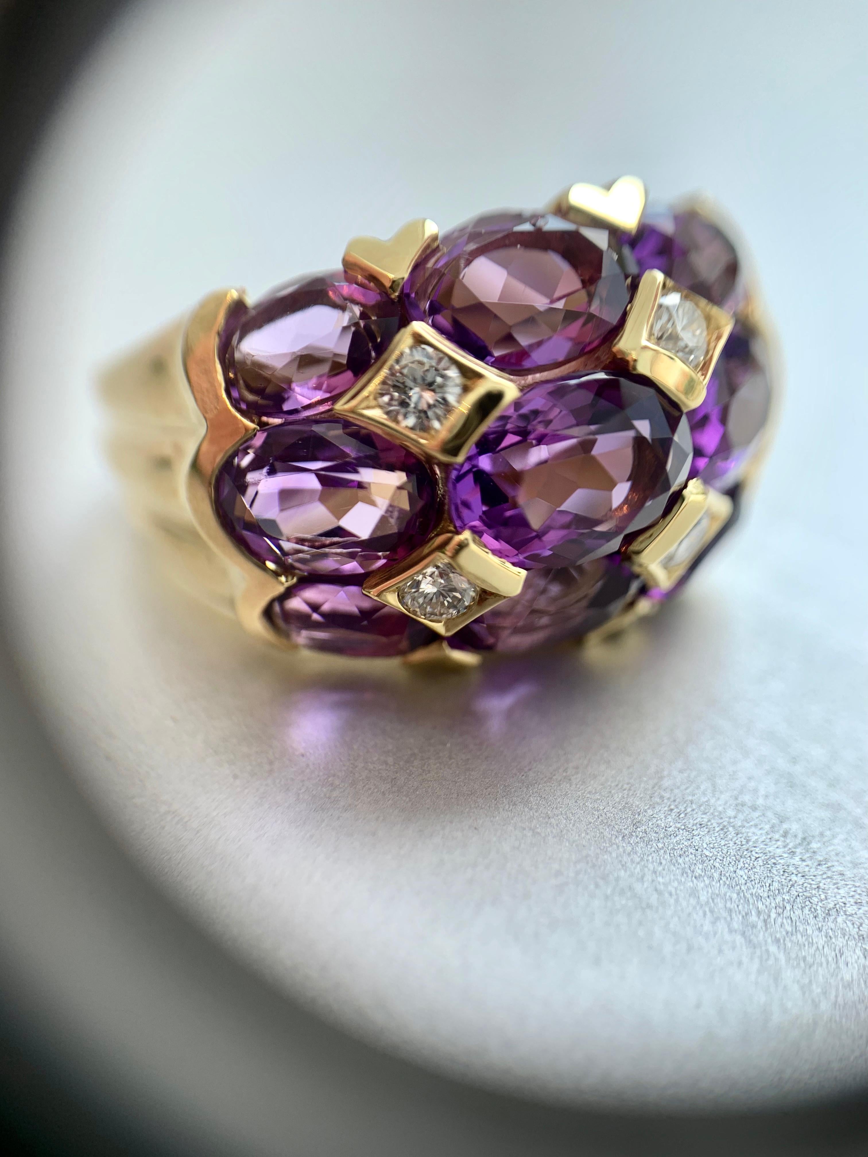 18 Karat Amethyst and Diamond Dome Ring For Sale 4