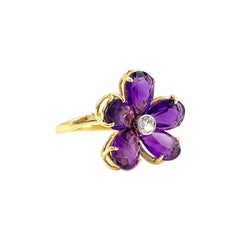 18 Karat Amethyst and Diamond Flower Ring
