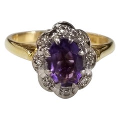 18 Karat Amethyst and Diamond Ring