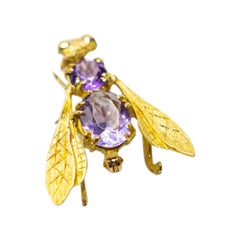 18 Karat Amethyst Insect Brooch