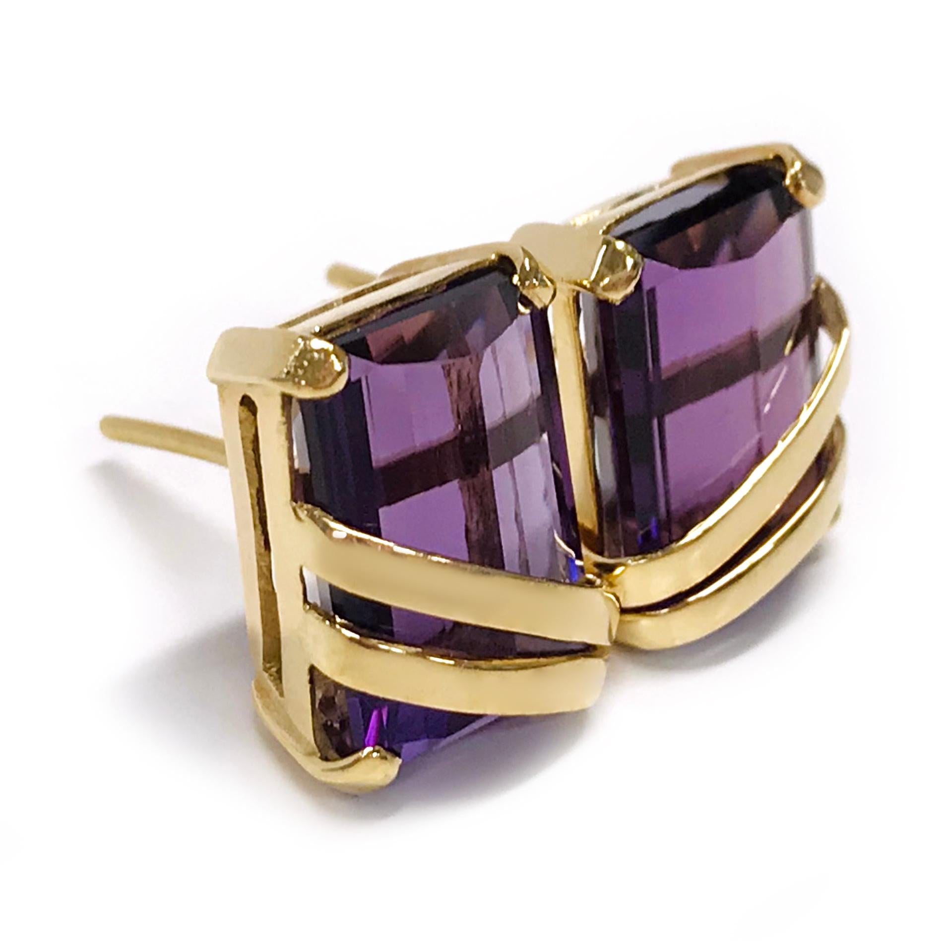 Contemporary Yellow Gold Amethyst Stud Earrings For Sale
