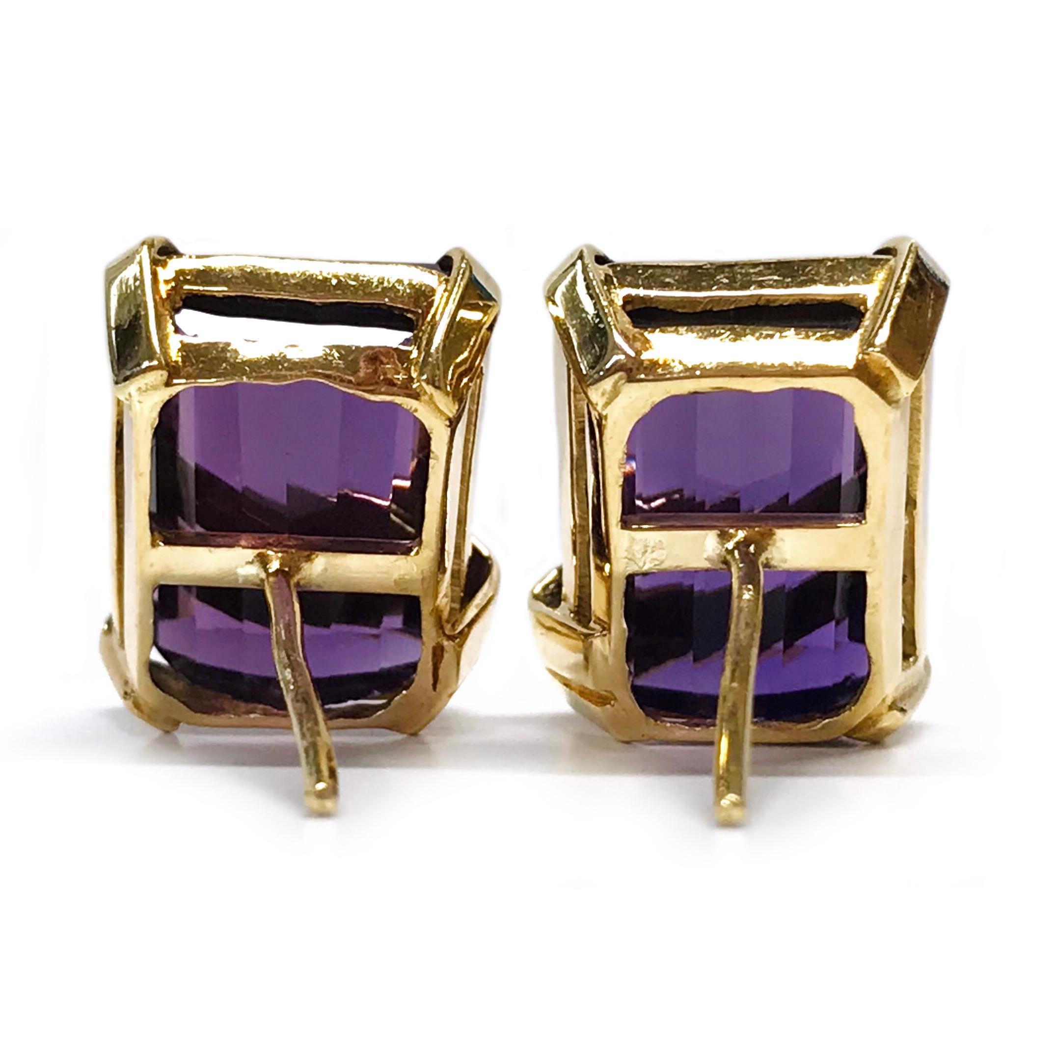 Yellow Gold Amethyst Stud Earrings In Good Condition For Sale In Palm Desert, CA