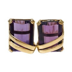 Yellow Gold Amethyst Stud Earrings