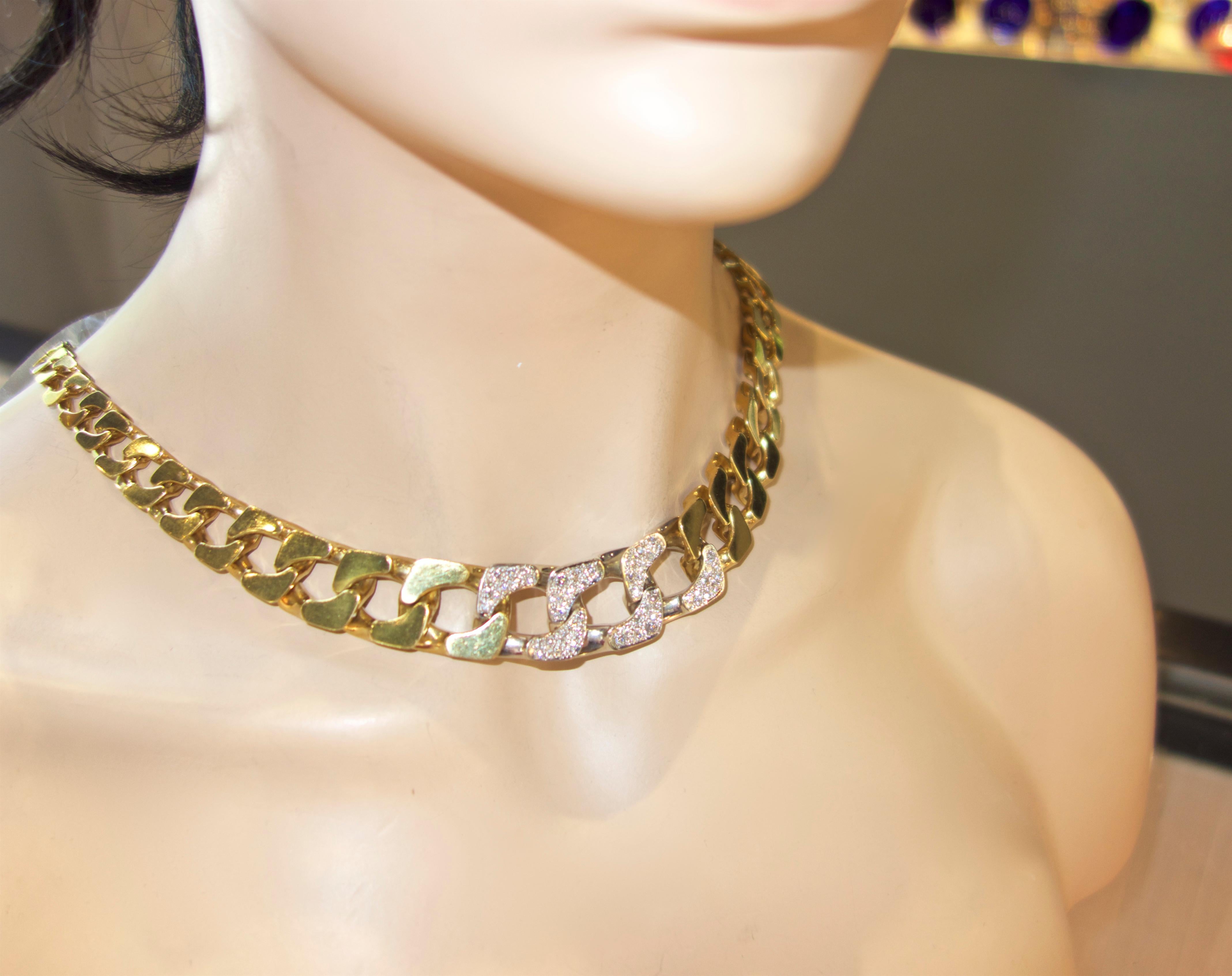 18 Karat and Diamond Cable-Link Necklace, circa 1970 In Excellent Condition In Aspen, CO
