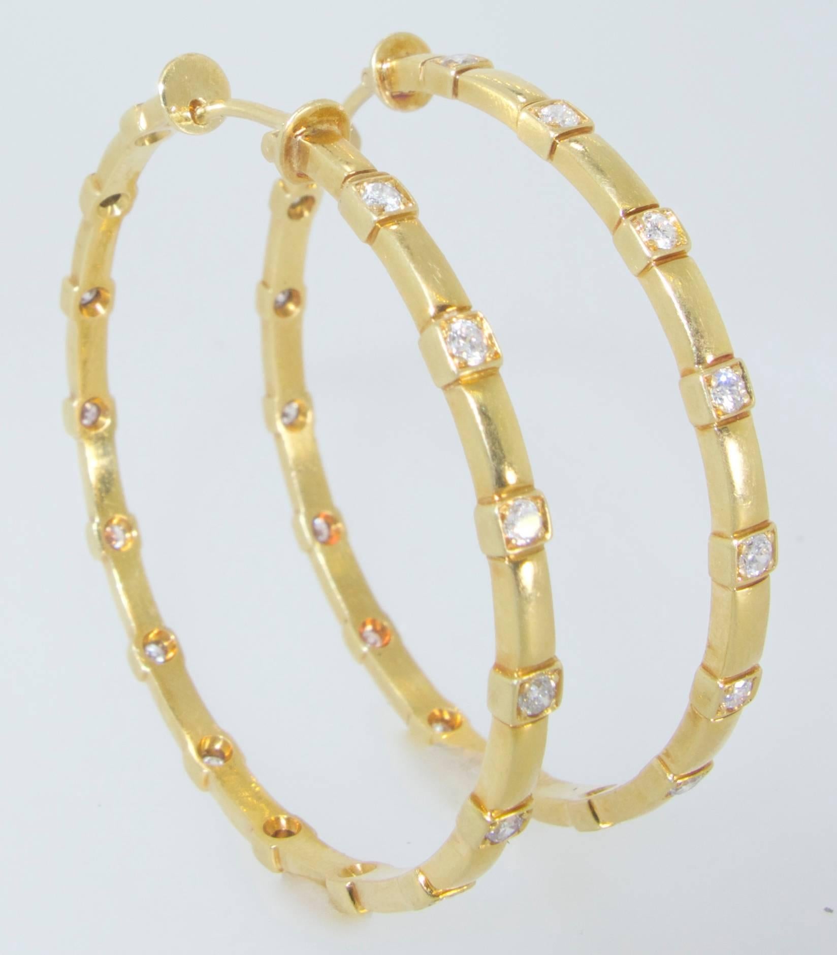 Contemporary 18 Karat and Diamond Large Hoop Earrings