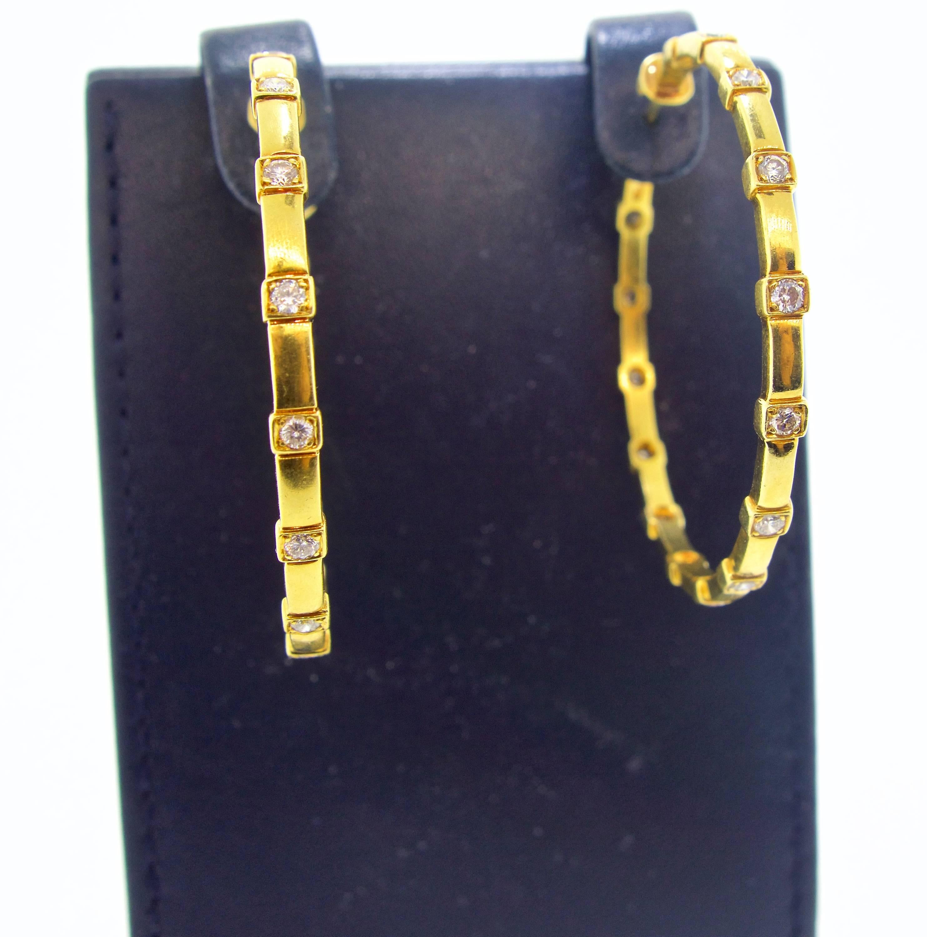 18 Karat and Diamond Large Hoop Earrings In Excellent Condition In Aspen, CO