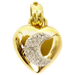 Vintage 18 Karat and Diamond Moon Heart Pendant