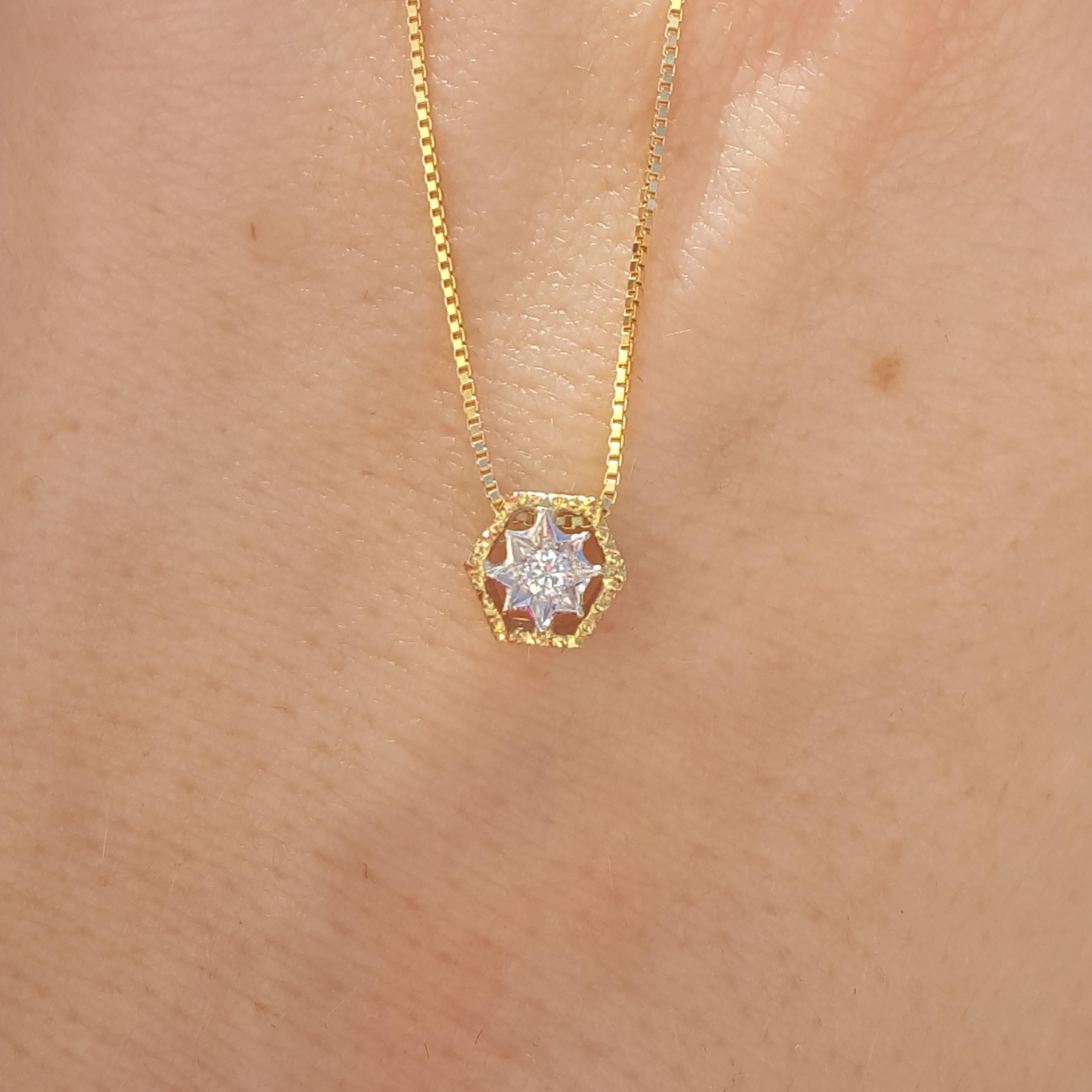 This darling little Honeycomb Necklace is the perfect little piece of Italy to wear by itself or as part of a layered look. Honeycomb is an utterly modern style adapted from generations of Florentine engraved design and elegance.

-0.04ct