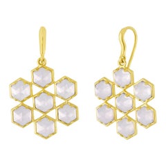 Boucles d'oreilles pendantes hexagonales en pierre de lune 18 carats et lavande