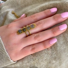 18 Karat and Labradorite Elongated Ring