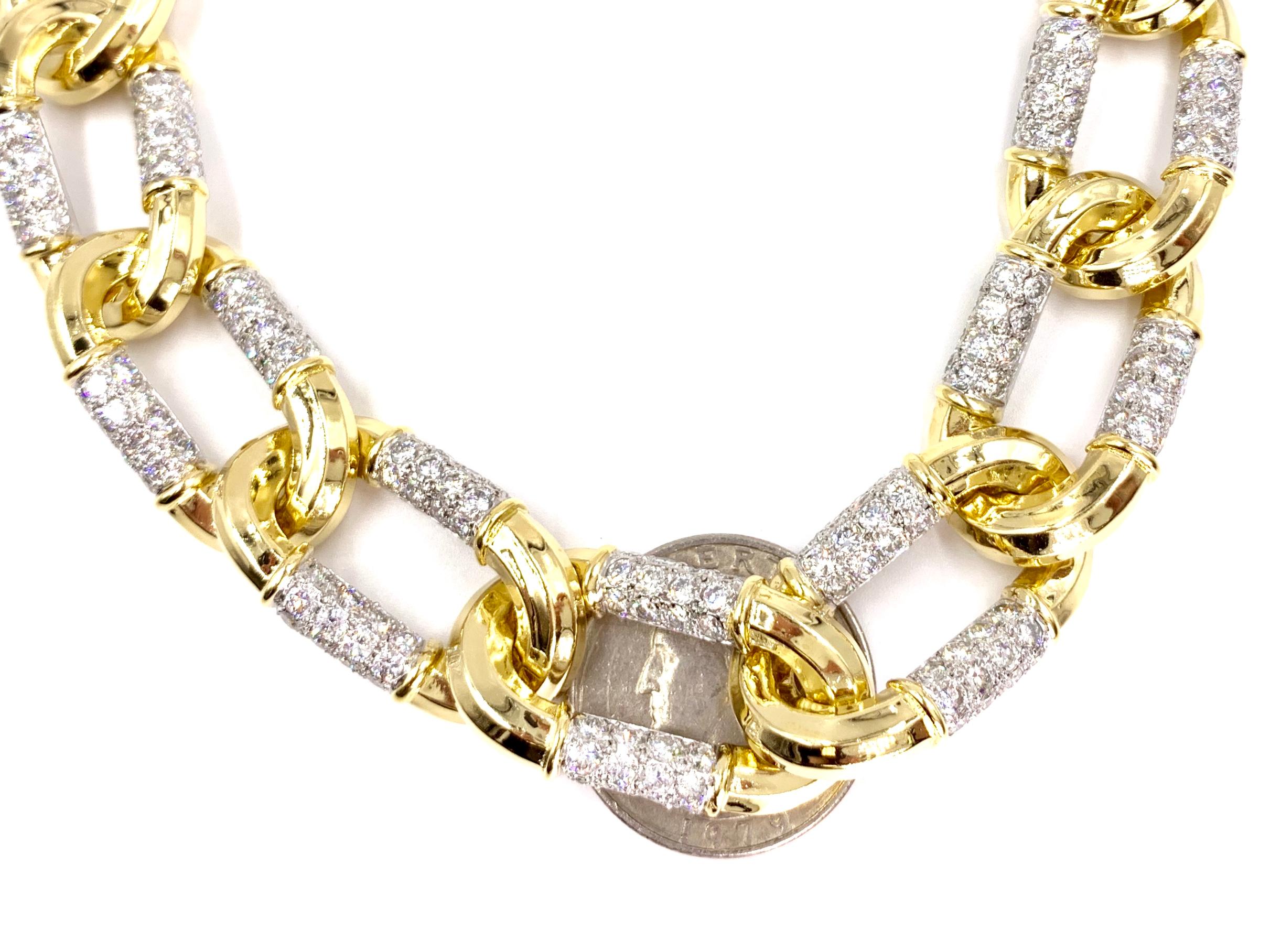 18 Karat and Platinum Charles Turi Large Oval Link Necklace with Diamonds In Excellent Condition For Sale In Pikesville, MD