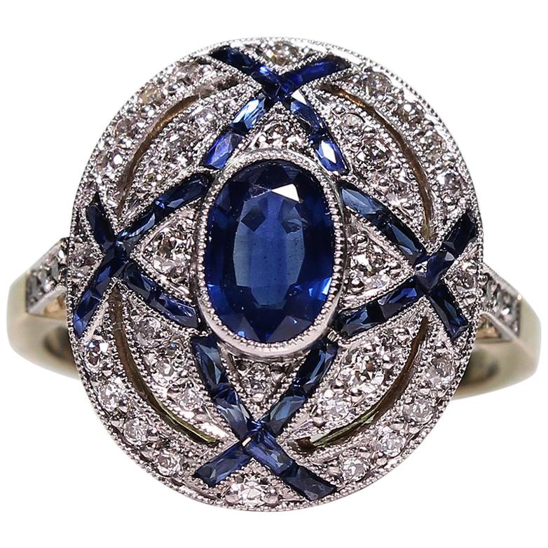 18 Karat and Platinum Estate Natural Sapphire and Diamond Ring