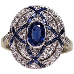 Retro 18 Karat and Platinum Estate Natural Sapphire and Diamond Ring