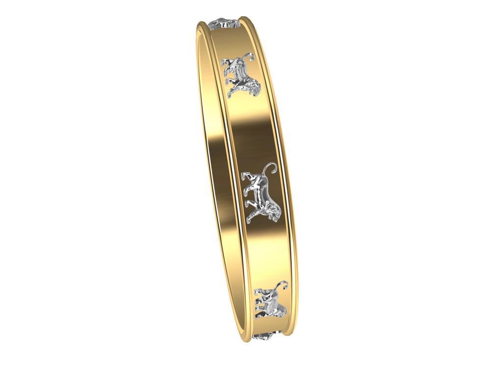 Contemporary 18 Karat Yellow Gold and Platinum Persepolis Lions Bangle Bracelet For Sale