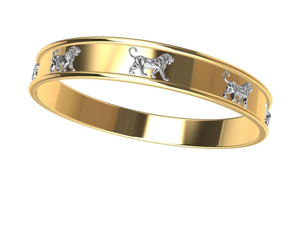 Contemporain Bracelet jonc en or jaune 18 carats et platine représentant des lions de Persepolis en vente