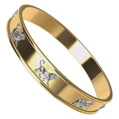 18 Karat Yellow Gold and Platinum Persepolis Lions Bangle Bracelet
