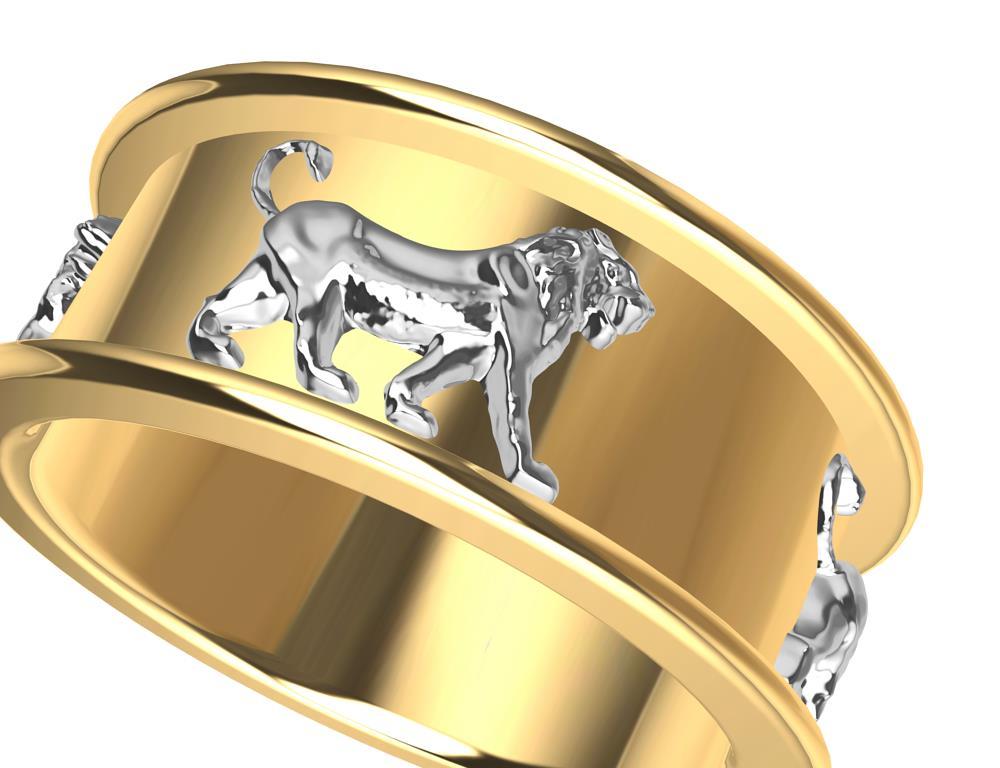 Contemporain Bague lion Persépolis en or jaune 18 carats et platine en vente