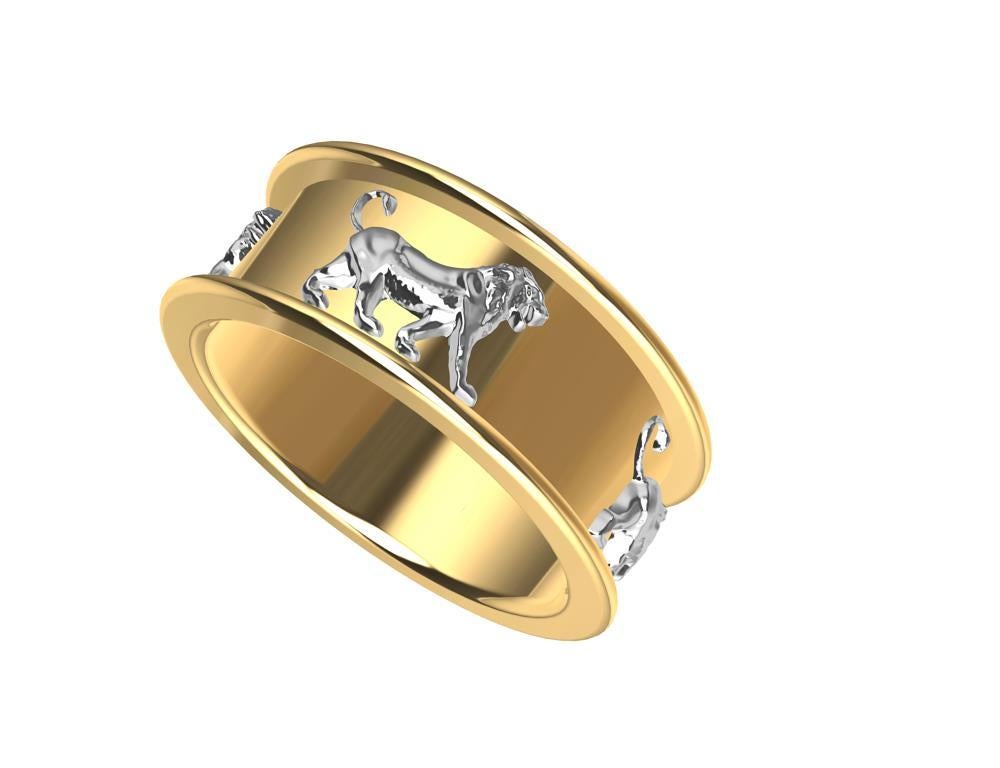 Bague lion Persépolis en or jaune 18 carats et platine Neuf - En vente à New York, NY