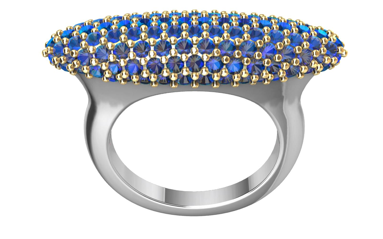For Sale:  18 Karat Yellow Gold and Platinum Sapphire Long Dome Ring 4