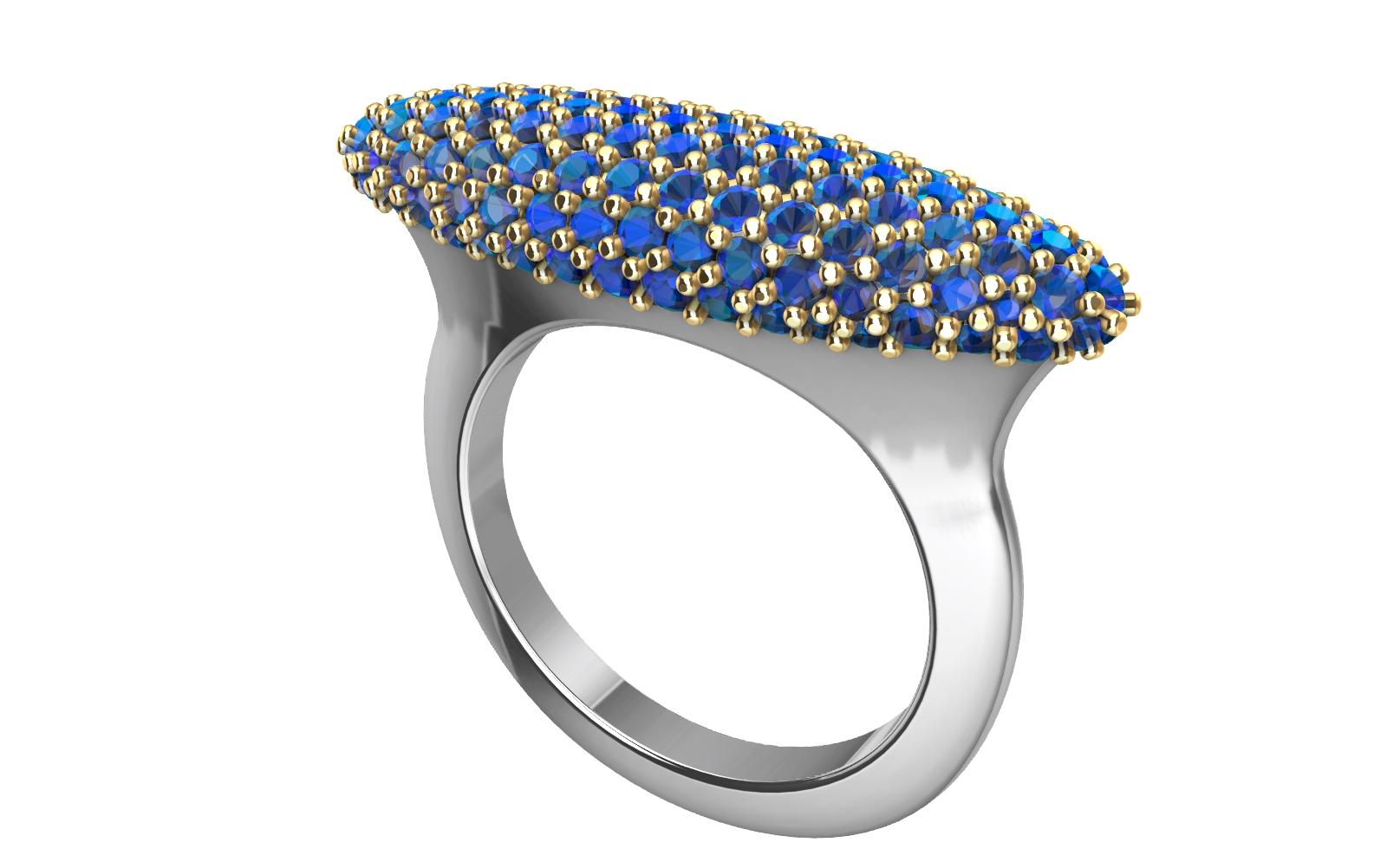 For Sale:  18 Karat Yellow Gold and Platinum Sapphire Long Dome Ring 6