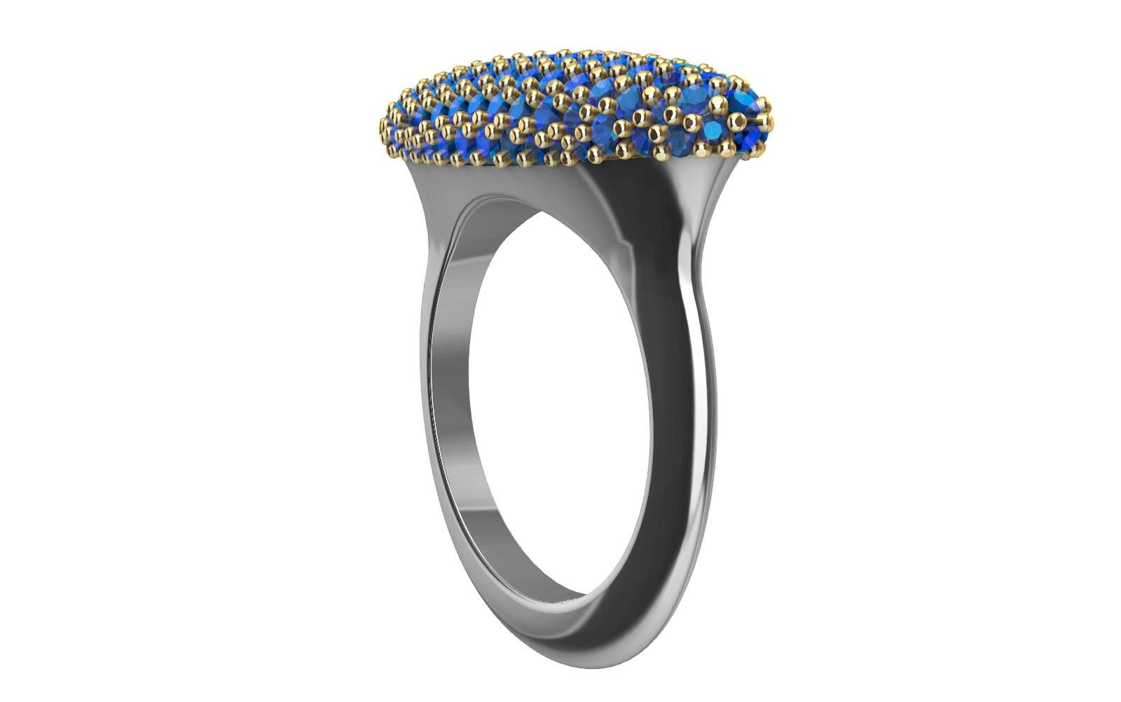 For Sale:  18 Karat Yellow Gold and Platinum Sapphire Long Dome Ring 7