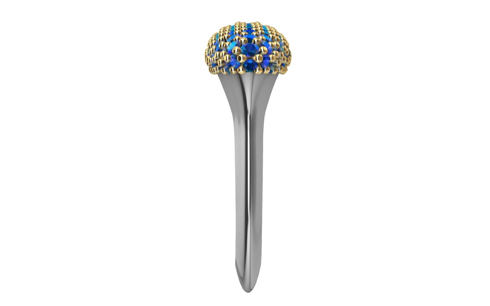 For Sale:  18 Karat Yellow Gold and Platinum Sapphire Long Dome Ring 8