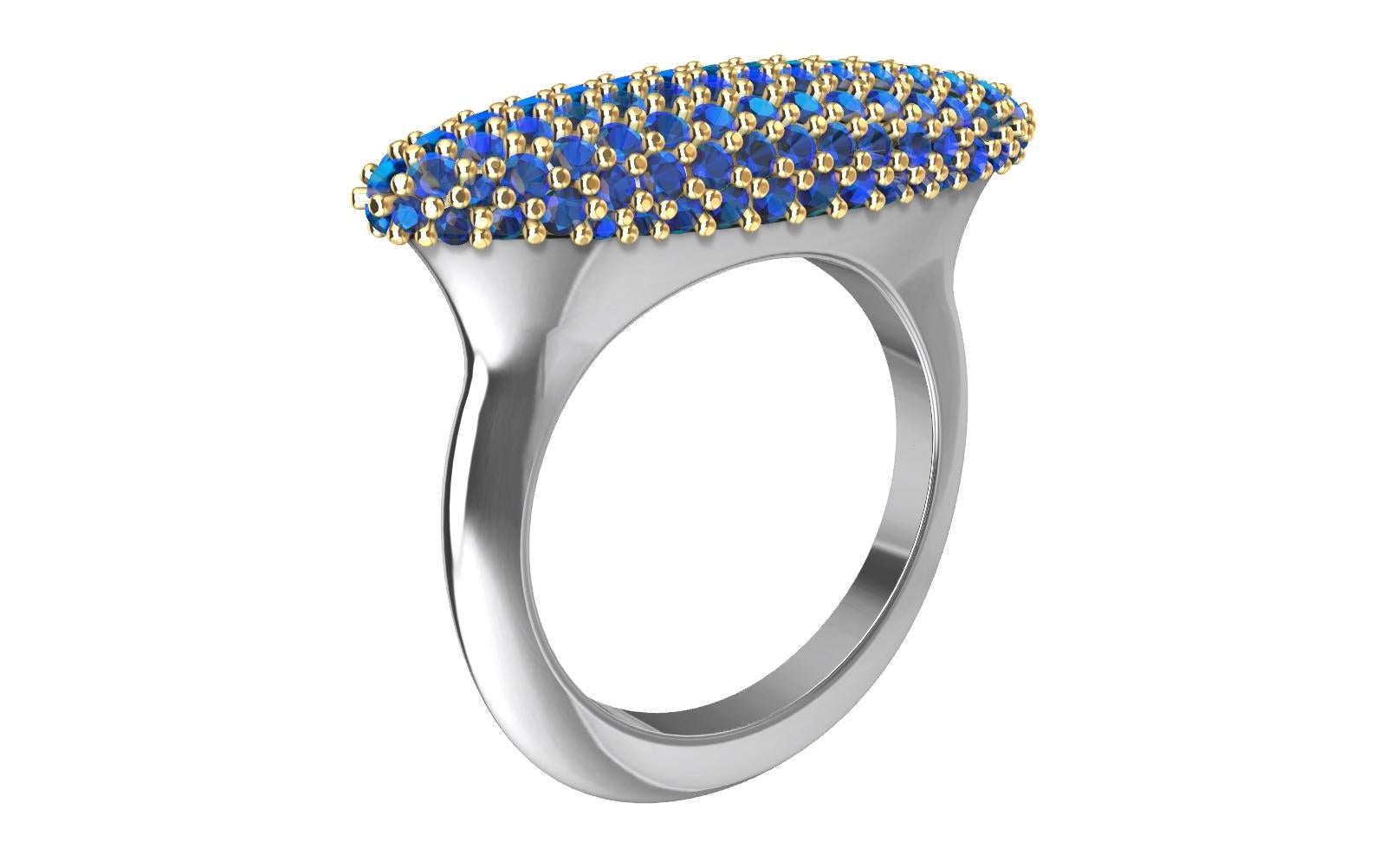 For Sale:  18 Karat Yellow Gold and Platinum Sapphire Long Dome Ring 9