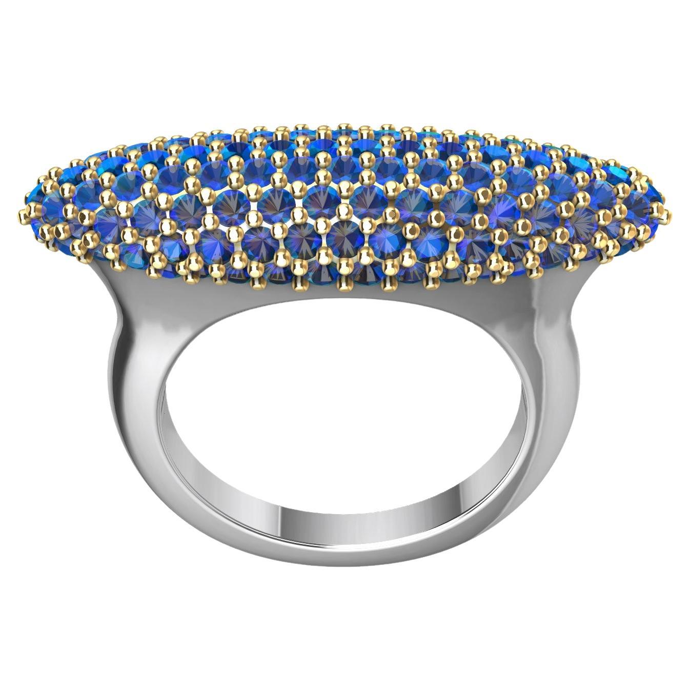 For Sale:  18 Karat Yellow Gold and Platinum Sapphire Long Dome Ring
