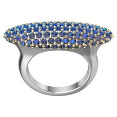 18 Karat Yellow Gold and Platinum Sapphire Long Dome Ring