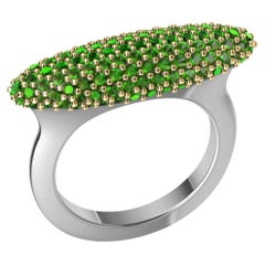 18 Karat and Platinum Tsavorites Long Dome Ring